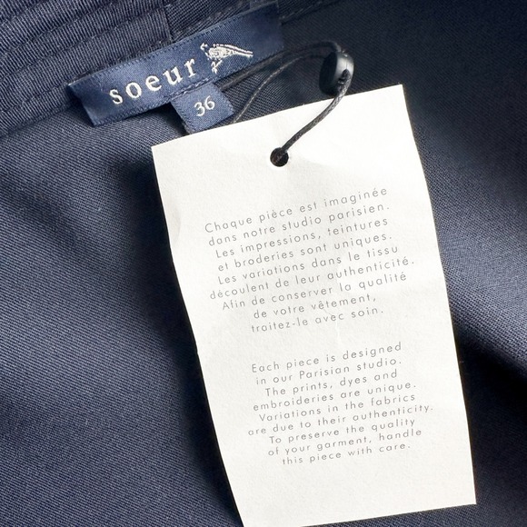 Soeur Phenomene Navy Blue Short Sleeve Wrap Midi Dress FR Size 36 US Size 4 NEW - Picture 10 of 15